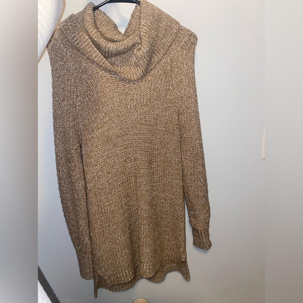 Cowl turtle neck sweater dress